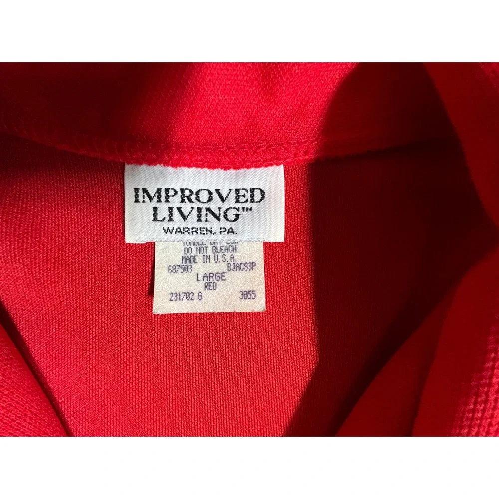 Improved Living Blazer Top Women Large Red‎ Short Sleeve Vintage Open Front